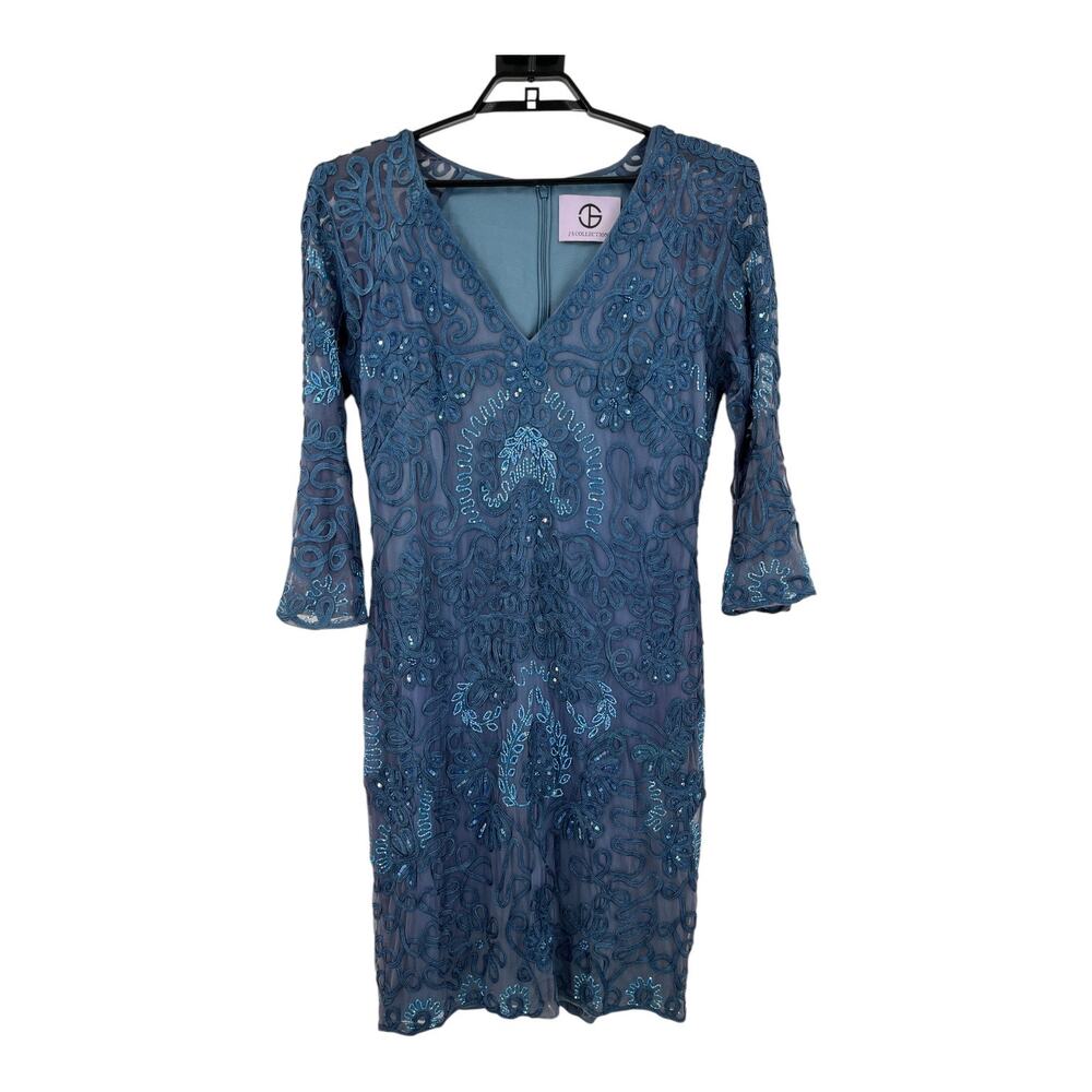 JS Collection Dress Bell sleeve soutache cocktail blue size 16 DEFECT - Picture 2 of 9